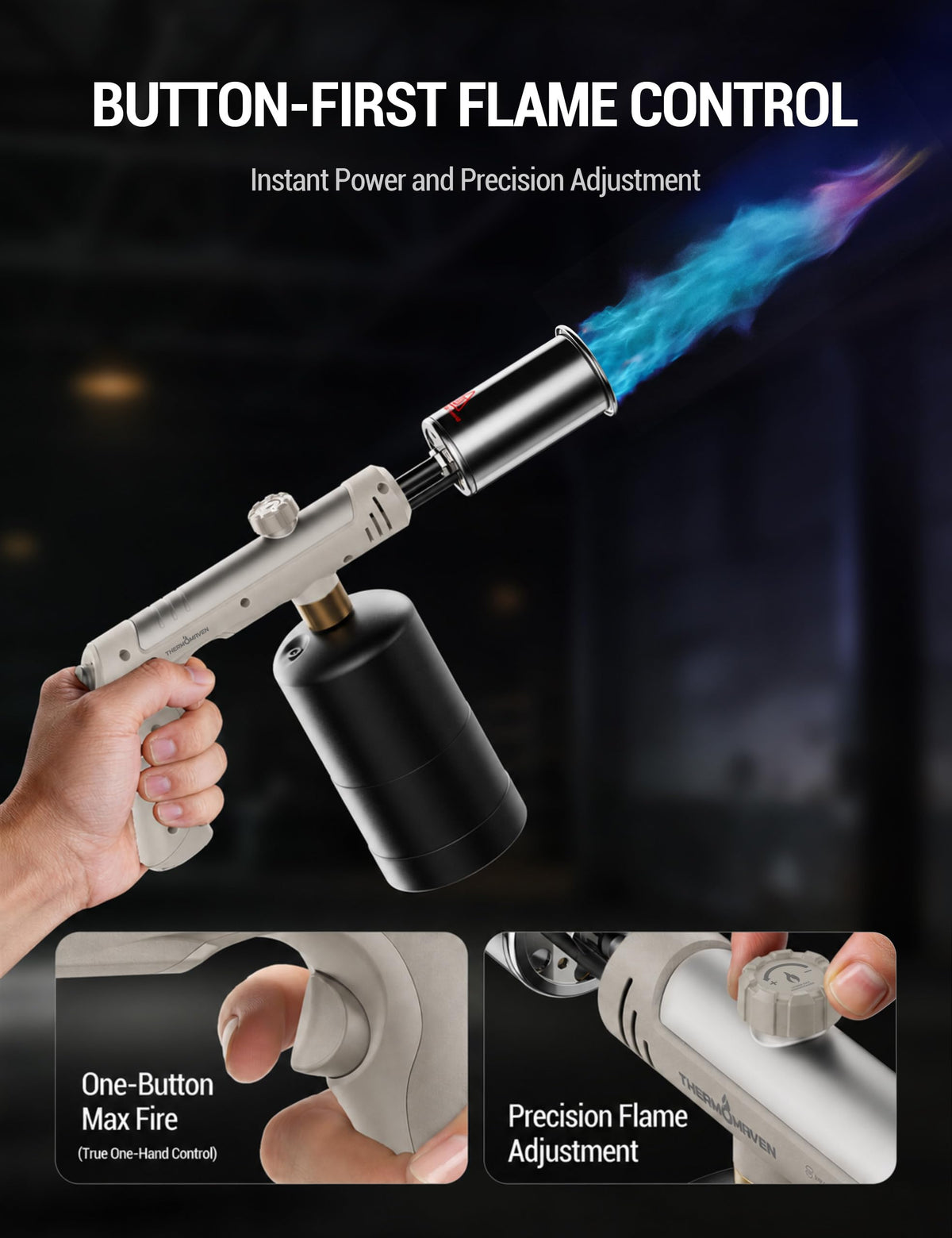 ThermoMaven Propane Torch Gun, One-Touch Max Fire Flame Thrower, Silver