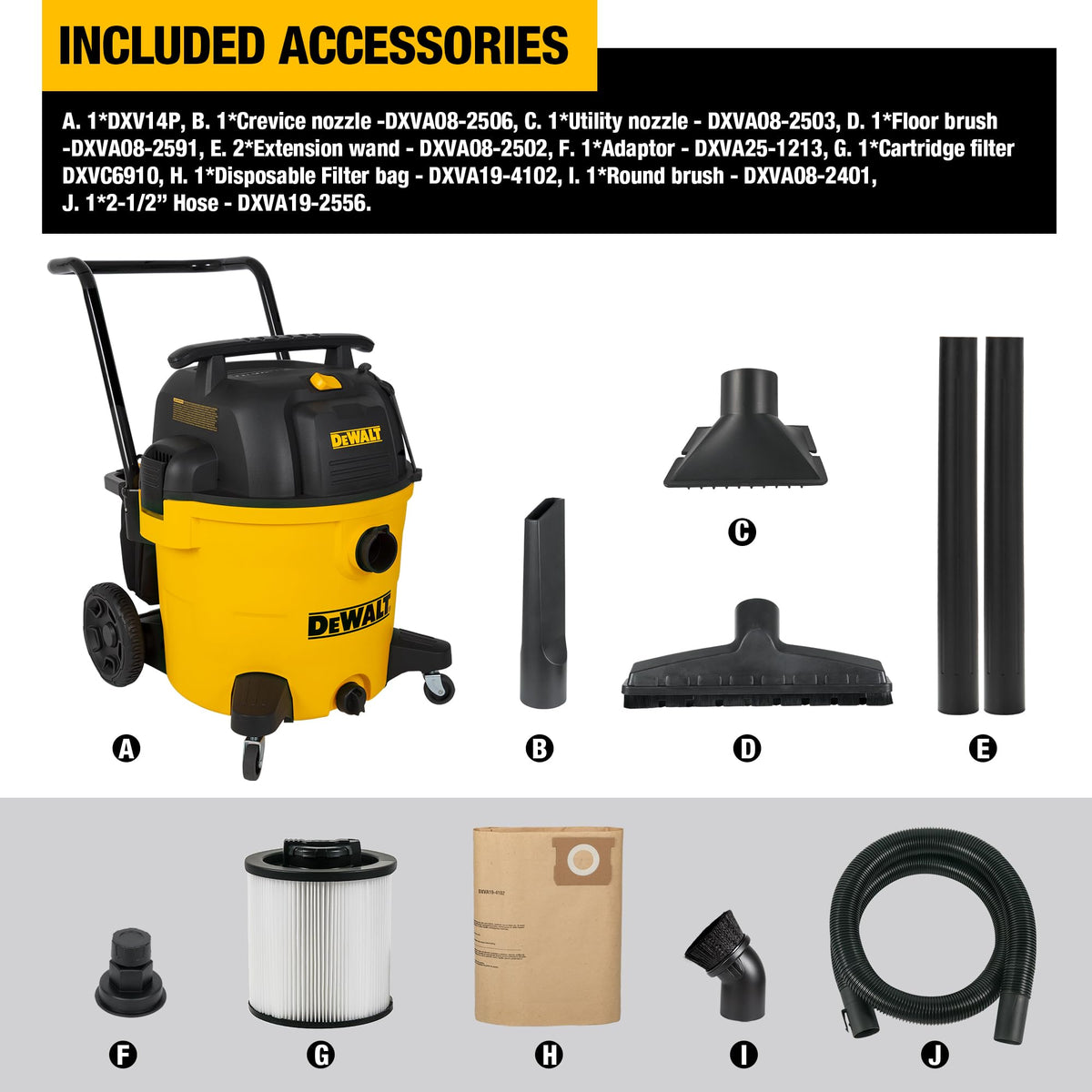 DEWALT DXV05P 5-Gallon Wet/Dry Vac, 4 Peak HP, 1-7/8-Inch Hose, Yellow