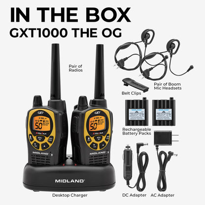 Midland GXT1000X3VP4 GMRS Two-Way Radio (50-Channel, Long Range, 142 Privacy Codes, SOS, NOAA, Rechargeable Nickle Battery, Black/Silver, 3-Pack)
