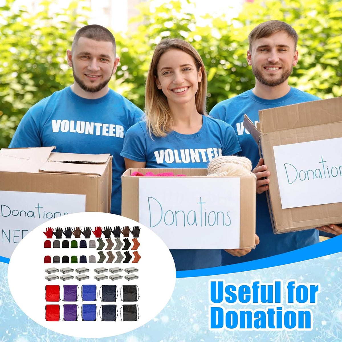 60-Piece Winter Care Package, Beanies, Emergency Blankets, Socks, Gloves & Bags