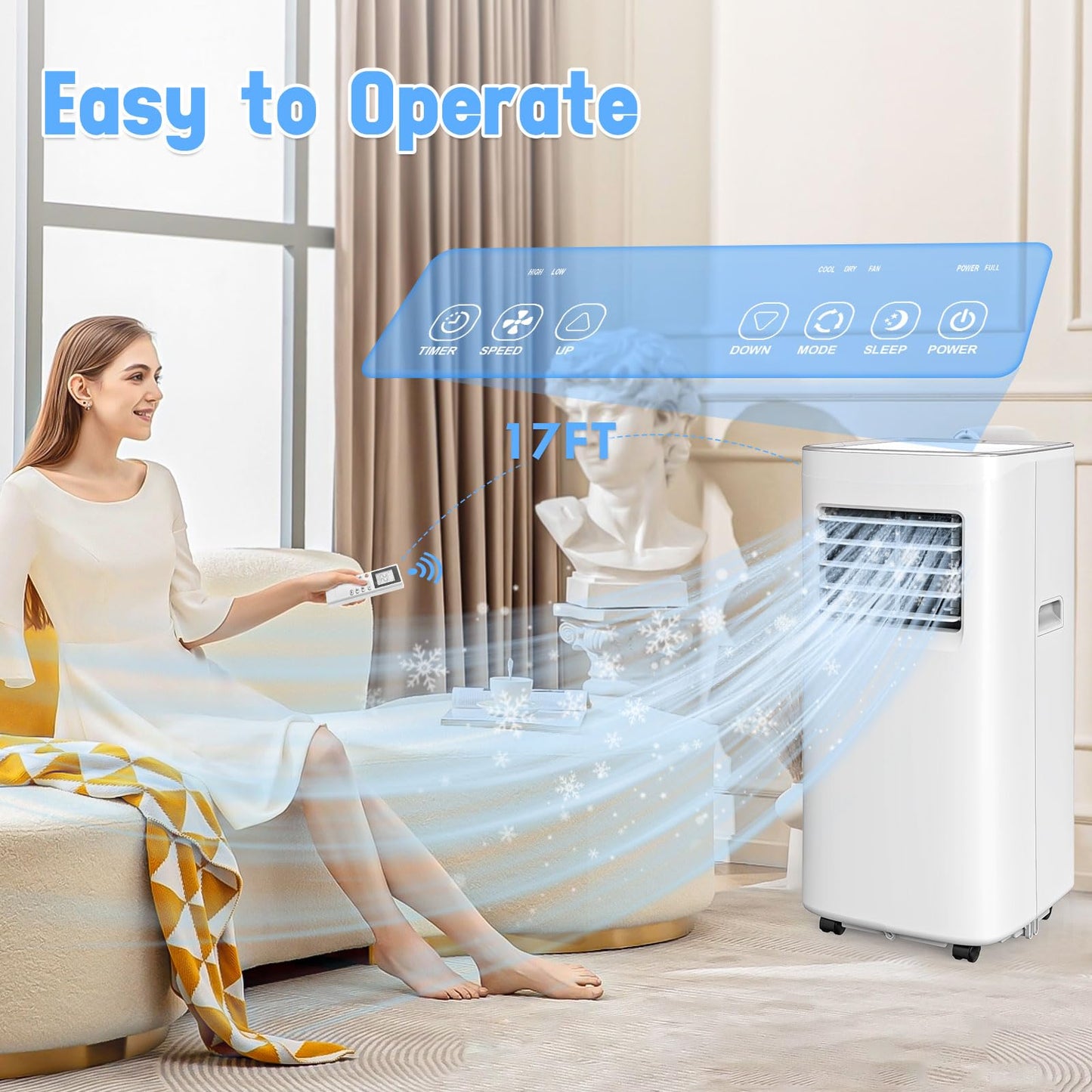 Portable Air Conditioner, 3-in-1 8500 BTU AC Unit with Fan & Dehumidifier – Quiet Cooling for Bedroom, Home Office up to 450 sq.ft, Includes Complete Window Mount Kit