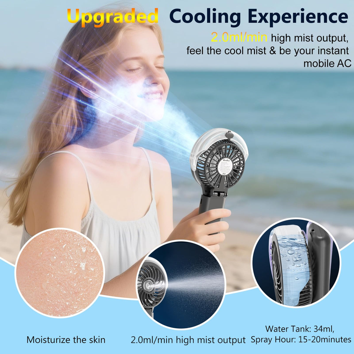 HandFan 5200mAh Rechargeable Handheld Misting Fan, Portable Mister, Royal Blue