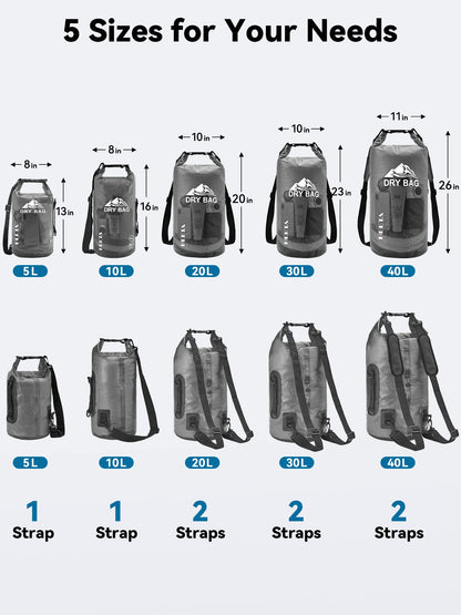 HEETA Dry Bag Waterproof for Women Men, 5L/10L/20L/30L/40L Roll Top Lightweight Dry Storage Bag Backpack with Phone Case for Travel Swimming Boating Kayaking Paddle Board Camping Beach Accessories