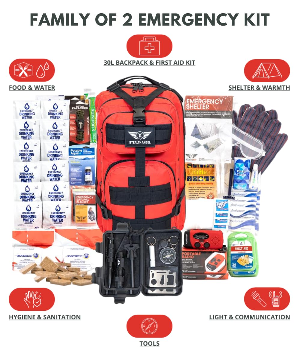 Stealth Angel Survival - 72 Hour Family Emergency Kit - 1-5 Person Survival Bag for Earthquakes, Hurricanes, and Other Natural Disasters
