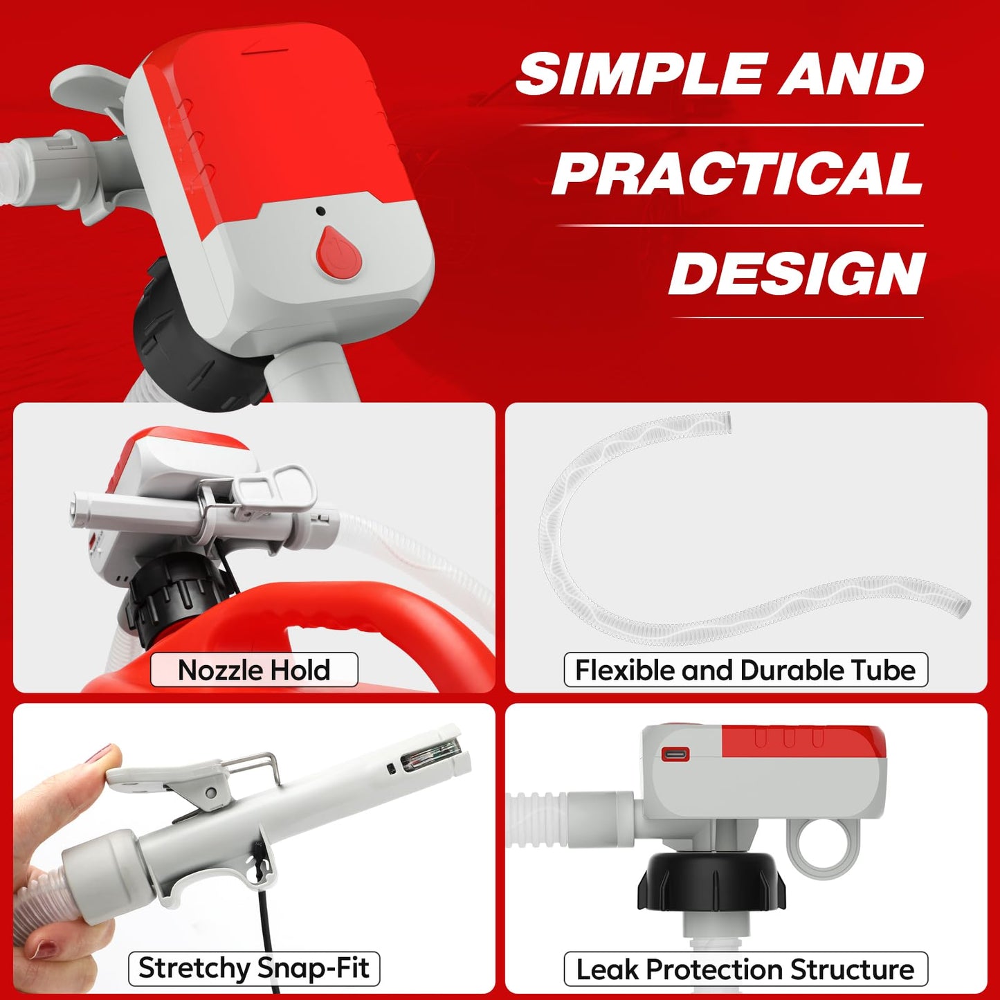 Keimi 5 GPM Cordless Fuel Transfer Pump with Auto-Stop & Hand Trigger Nozzle, Compatible with DeWalt 20V & Milwaukee 18V Batteries, Gas Can Pump for Gasoline/Diesel, 51" Hose & 4 Adapters