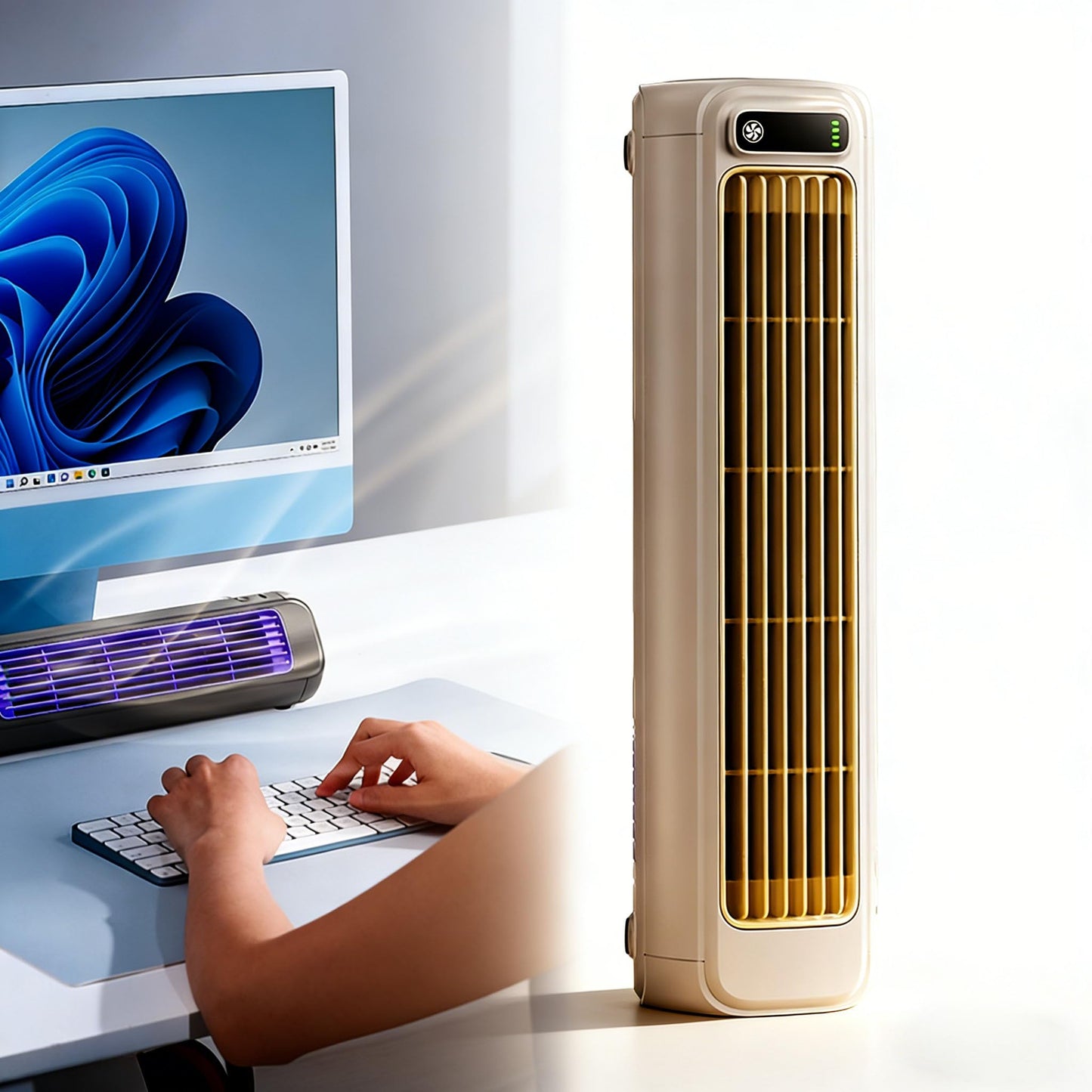 2026 New Summer Cooling Ace Portable Air conditioner, Upgrade Cooling Fan with 3 Speeds & LED Touch Screen, USB Charging Tower Fan for Bedroom Office Home (Grey)