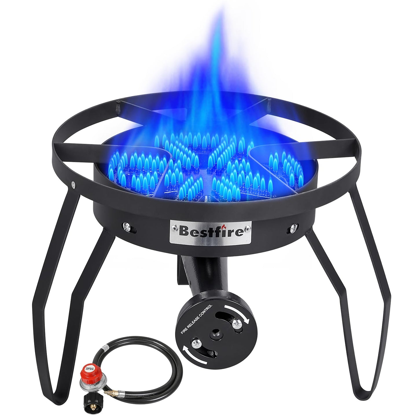 Bestfire 3 Burners Camping Stove for Cooking Outdoor, 225,000 BTU Propane Burners with Ignition wire&Removable Legs, Temperature Control Knobs and 20 PSIG High Pressure Regulator for BBQ