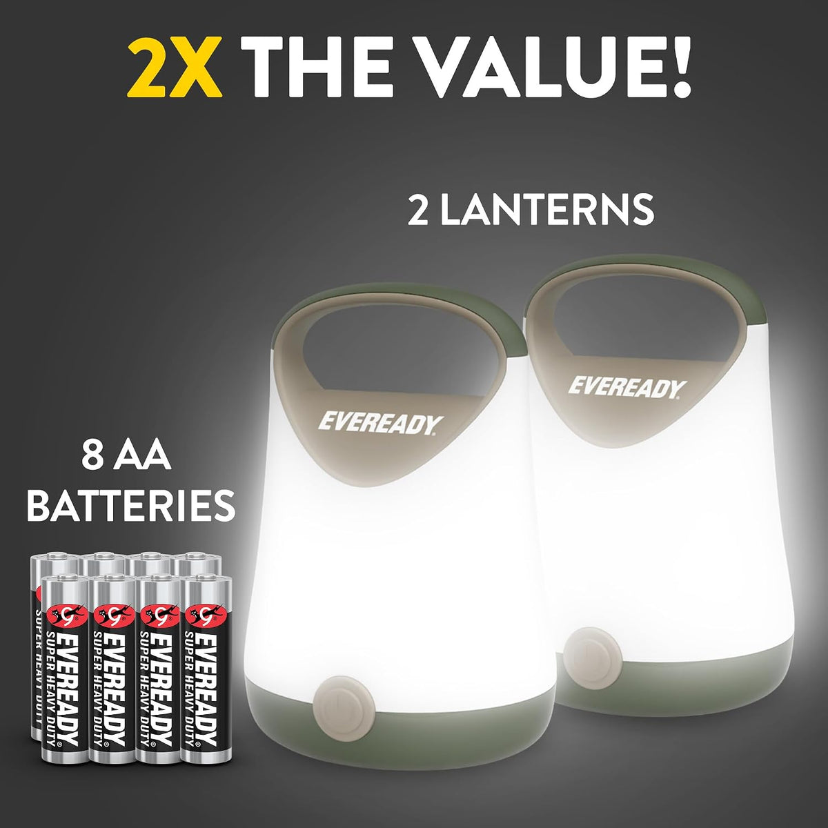 Eveready LED Camping Lantern X-250, 2-Pack, Water-Resistant, 100-Hour Runtime