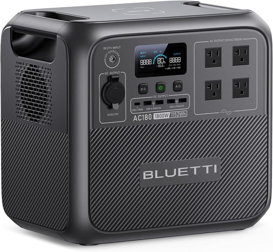 BLUETTI AC180 Portable Power Station, 1152Wh, 1800W (2700W Peak), Solar Generator