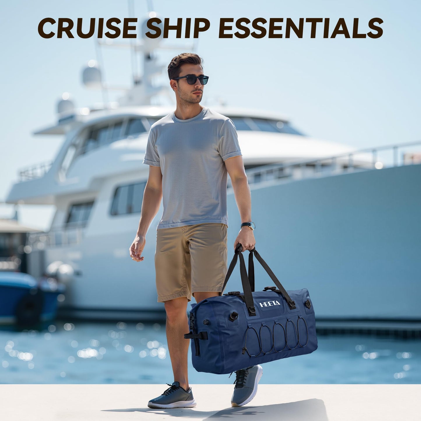 HEETA Waterproof Duffel Bag Motorcycle Dry Bag Backpack, 60L/80L Extra Large Rolltop Travel Duffle Bags with Straps & Handles for Kayaking Rafting Boating Canoeing Camping Gym Beach Cruise Ship