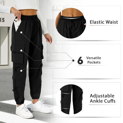 COPYLEAF Parachute Cargo Pants Women with 6 Pockets Quick Dry Hiking Pants