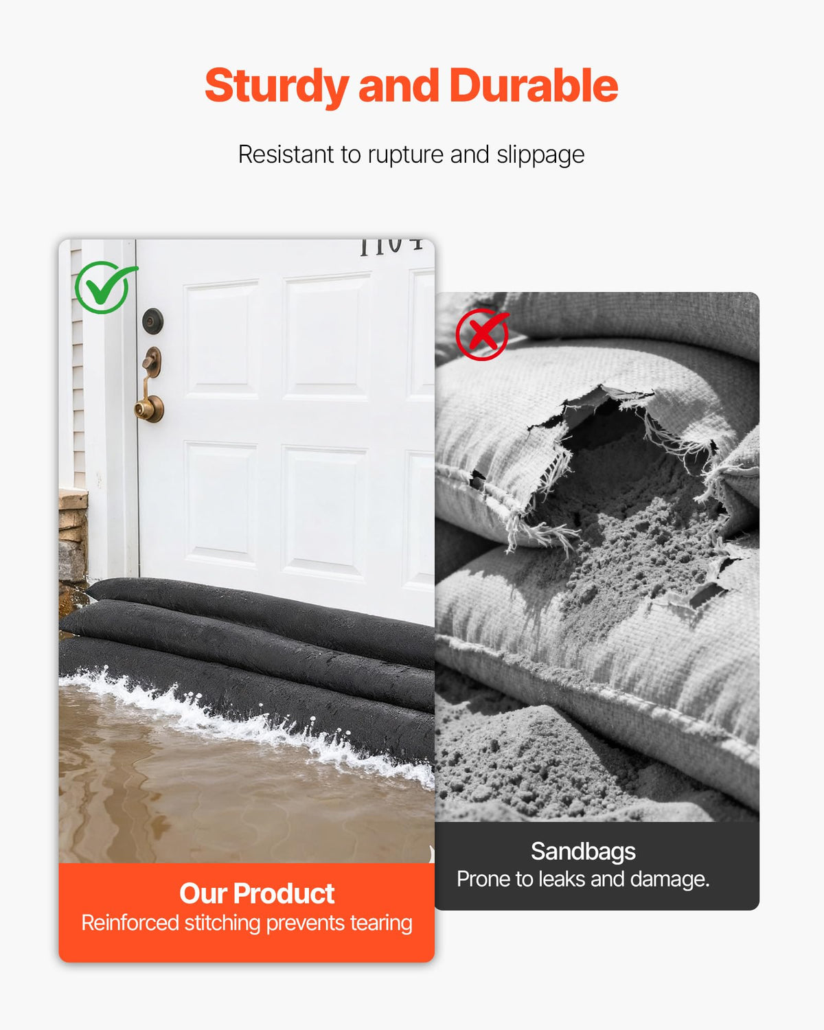 VEVOR Flood Barrier, 10-Pack, 5 × 0.7 ft Water-Activated Sandless Bags with Bucket