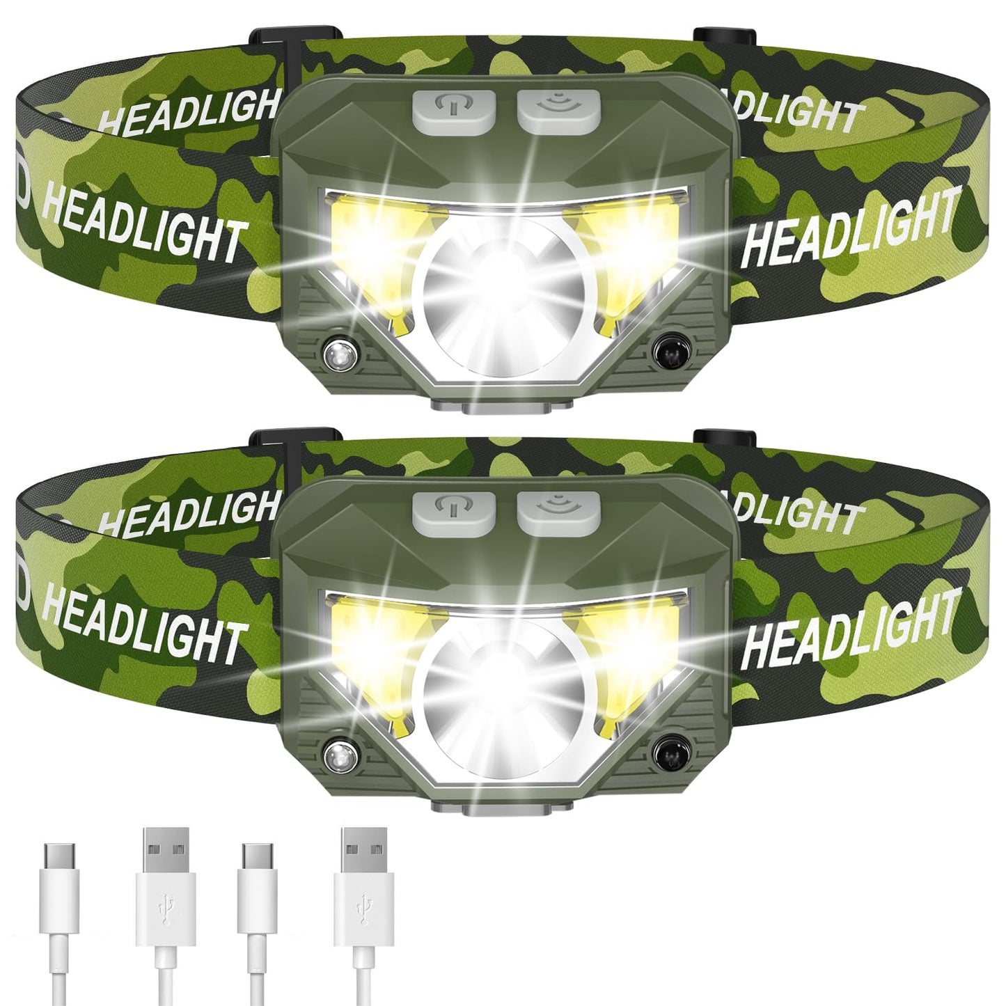 LHKNL Headlamp Flashlight, Lumen Ultra-Light Bright LED Rechargeable Headlight with White Red Light, 2-Pack Waterproof Motion Sensor Head Lamp,8 Modes for Outdoor Camping Running Hiking Fishing