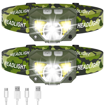 LHKNL Headlamp Flashlight, Lumen Ultra-Light Bright LED Rechargeable Headlight with White Red Light, 2-Pack Waterproof Motion Sensor Head Lamp,8 Modes for Outdoor Camping Running Hiking Fishing
