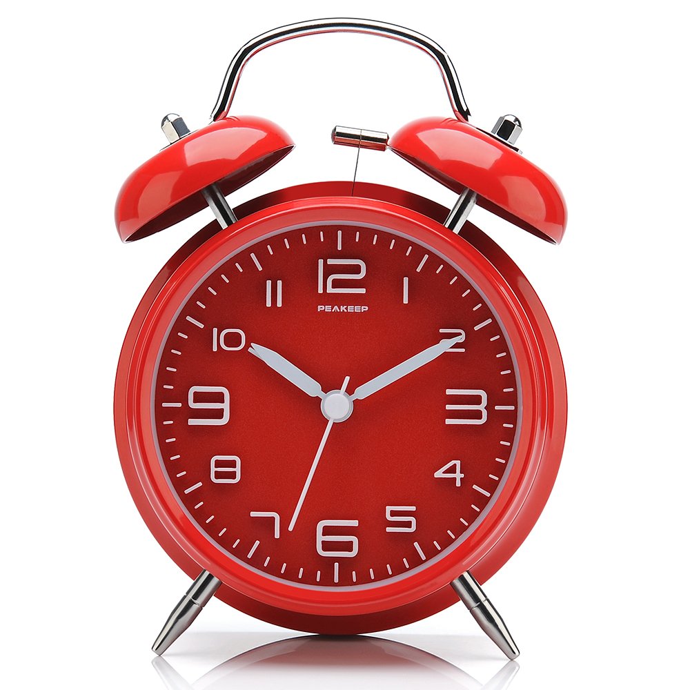 Peakeep 4 Inches Twin Bell Loud Alarm Clock for Heavy Sleepers, Backlight, Battery Operated Old Fashioned Alarm Clock for Bedrooms (3D-Dial, Black)