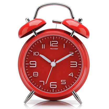 Peakeep 4 Inches Twin Bell Loud Alarm Clock for Heavy Sleepers, Backlight, Battery Operated Old Fashioned Alarm Clock for Bedrooms (3D-Dial, Black)