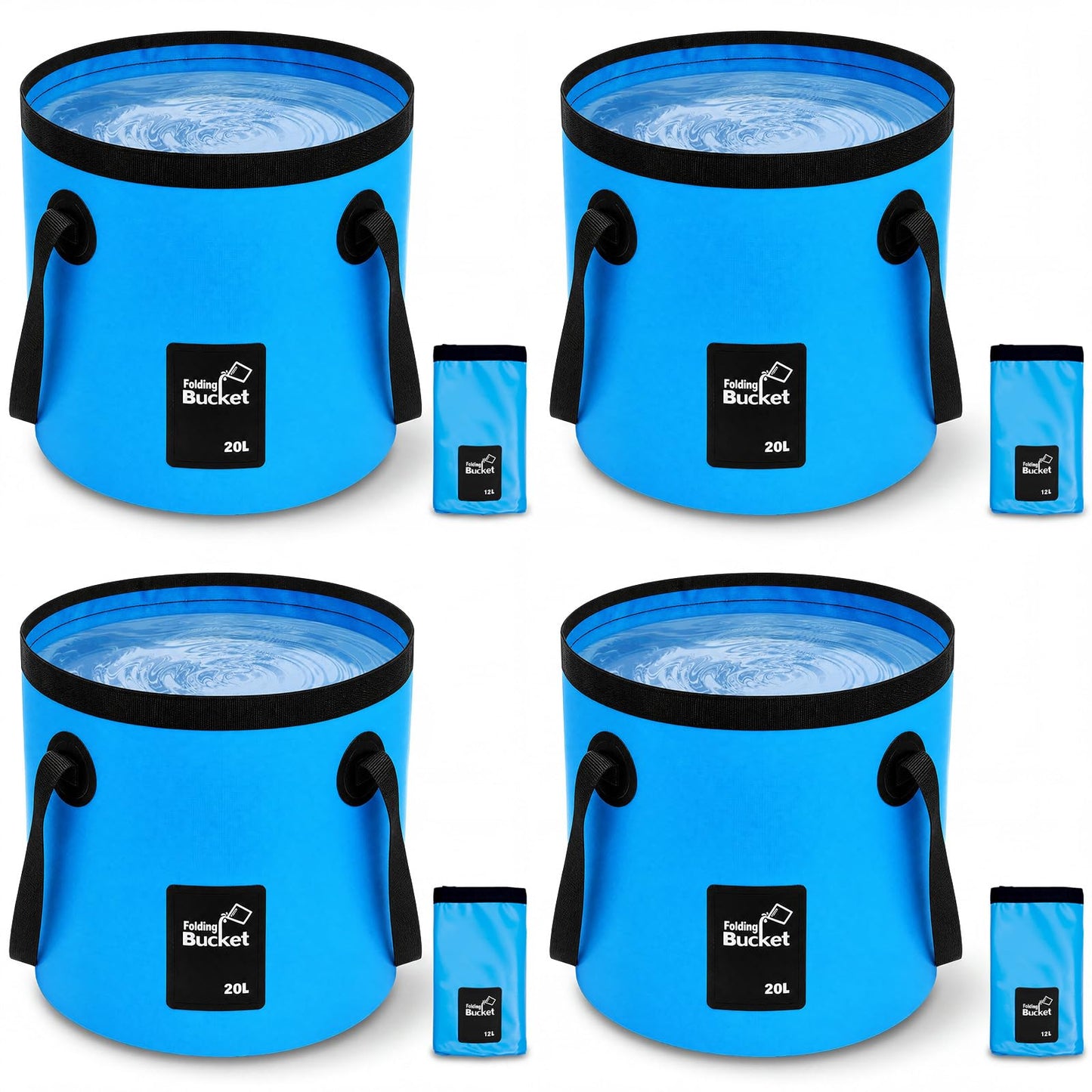 3 Gallon 4 Pack Collapsible Bucket, Foldable Water Bucket with Handles, Portable Camping Buckets for Fishing, Hiking, Cleaning, Outdoor & Travel Use (Multicolor)