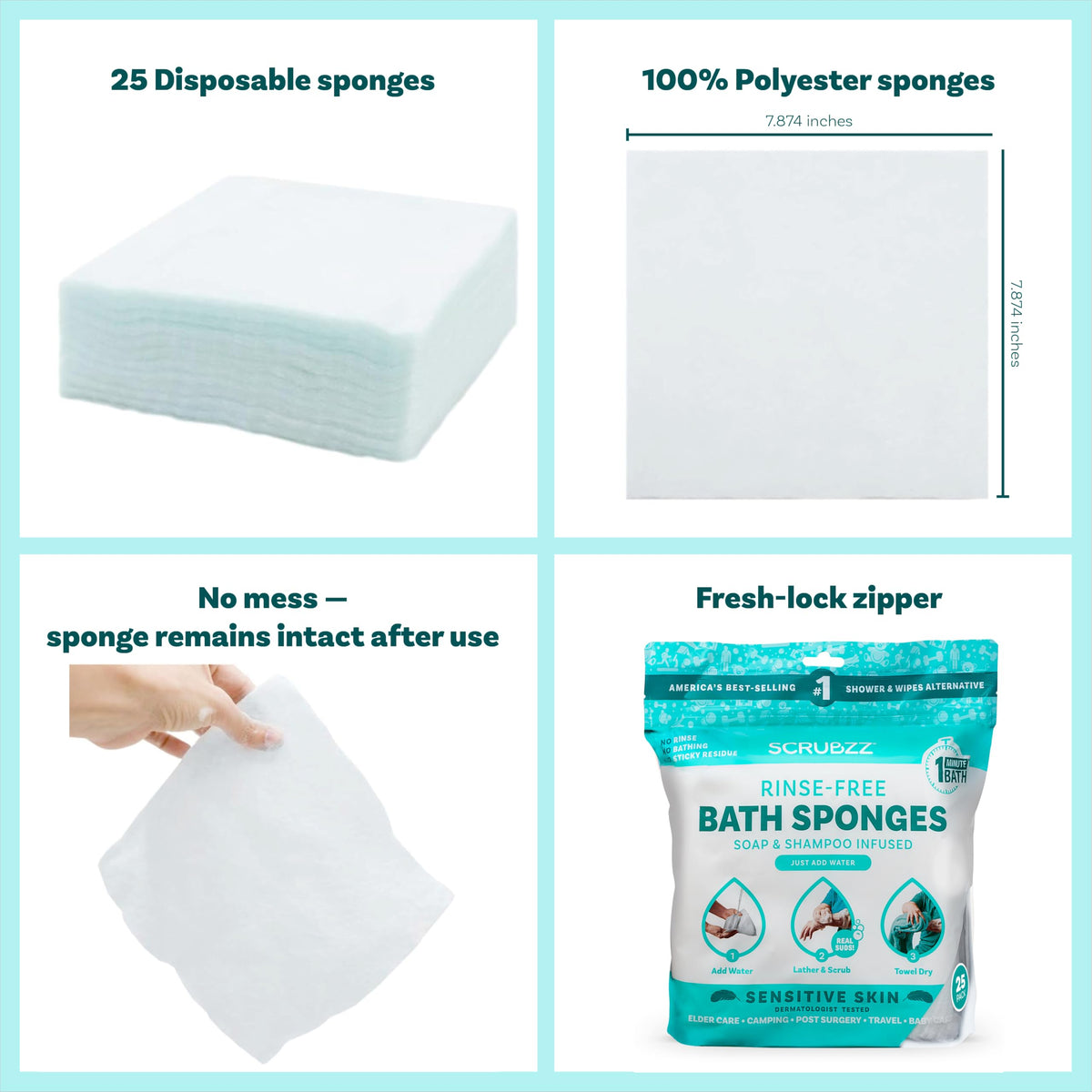 Scrubzz No-Rinse Bathing Wipes, 25 per Pack