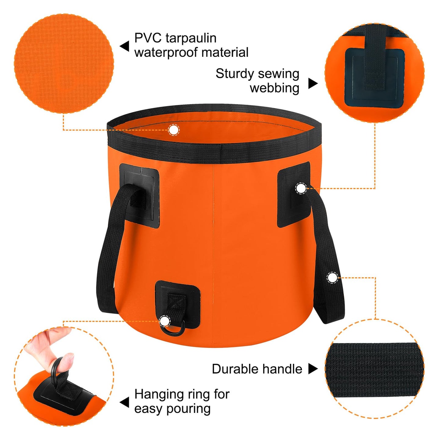 5 Gallon Collapsible Bucket with Handle, Car Wash Bucket Foldable Water Storage Container for Camping Fishing Beach Gardening, Portable Laundry Wash Basin for RV Cleaning Supplies Swamp Emergency Prep