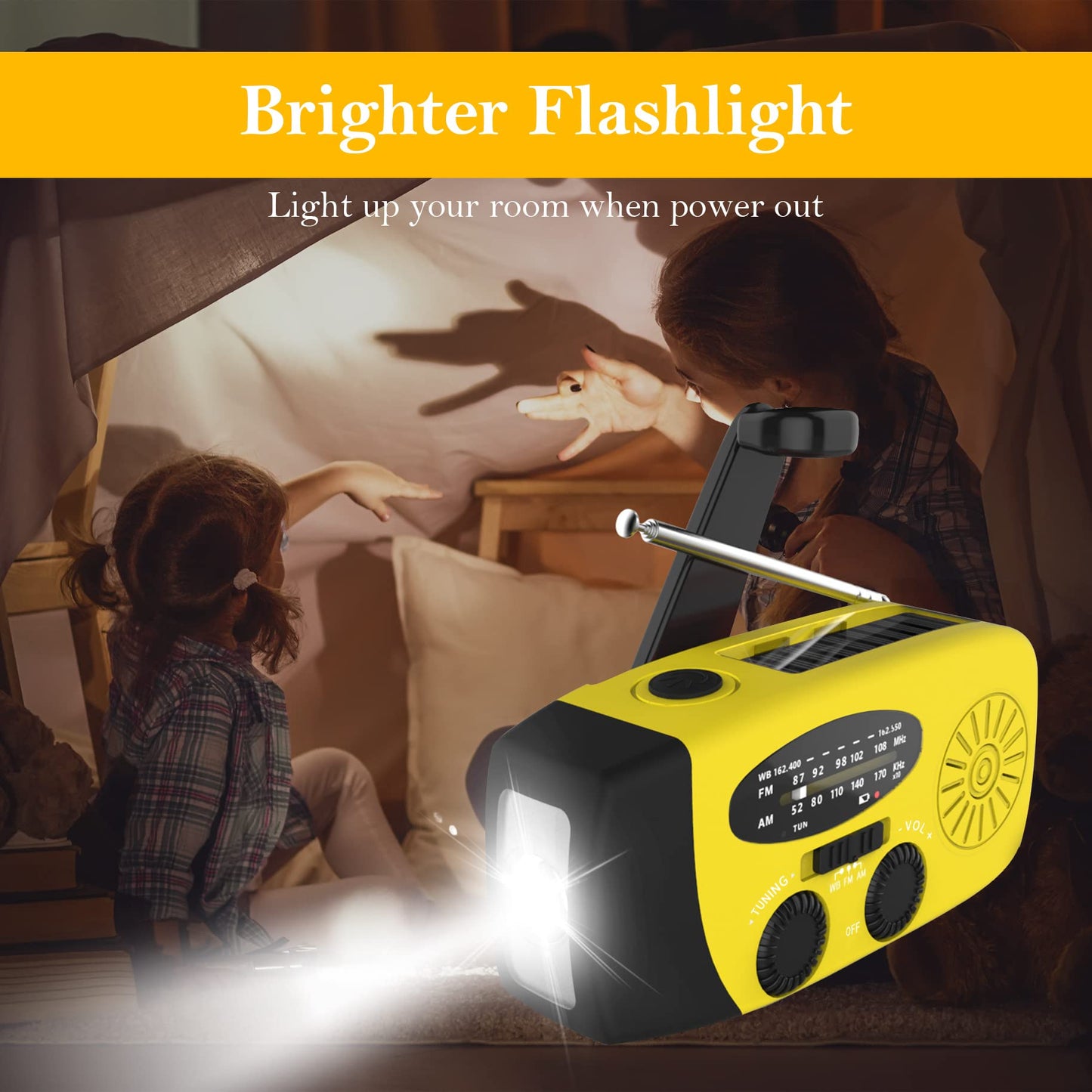 Emergency Crank Weather Radio, 14800mWh Solar Hand Crank Portable AM/FM/NOAA Weather Radio with 1W 3 Mode Flashlight & Reading Lamp, Cell Phone Charger, SOS for Home and Emergency