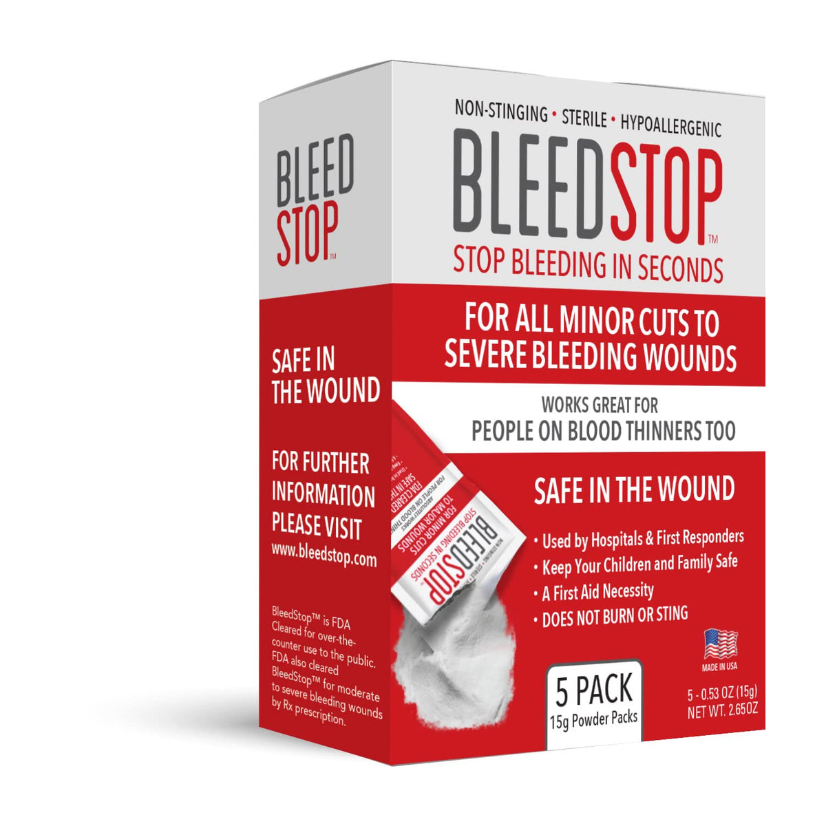 BleedStop First-Aid Powder, 4 × 15 g Pouches