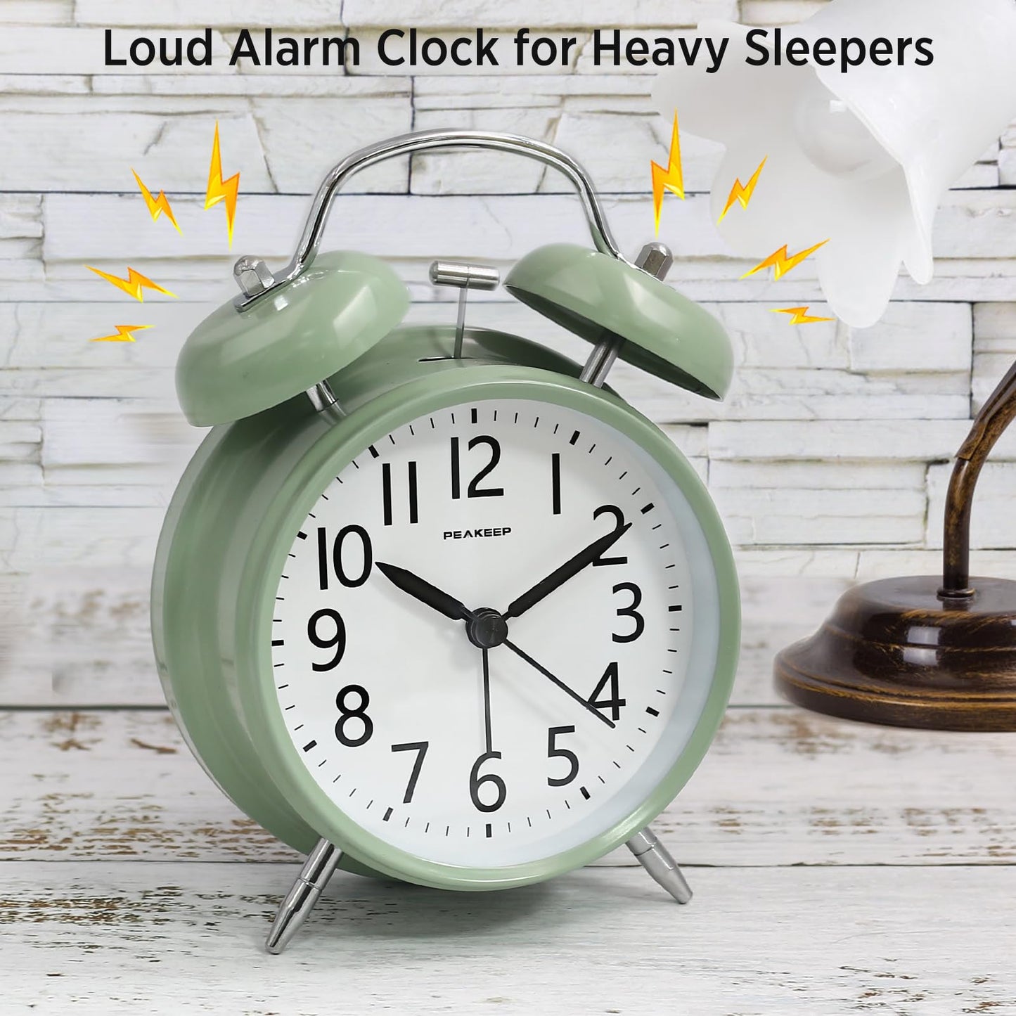 Peakeep 4 Inches Twin Bell Loud Alarm Clock for Heavy Sleepers, Backlight, Battery Operated Old Fashioned Alarm Clock for Bedrooms (3D-Dial, Black)