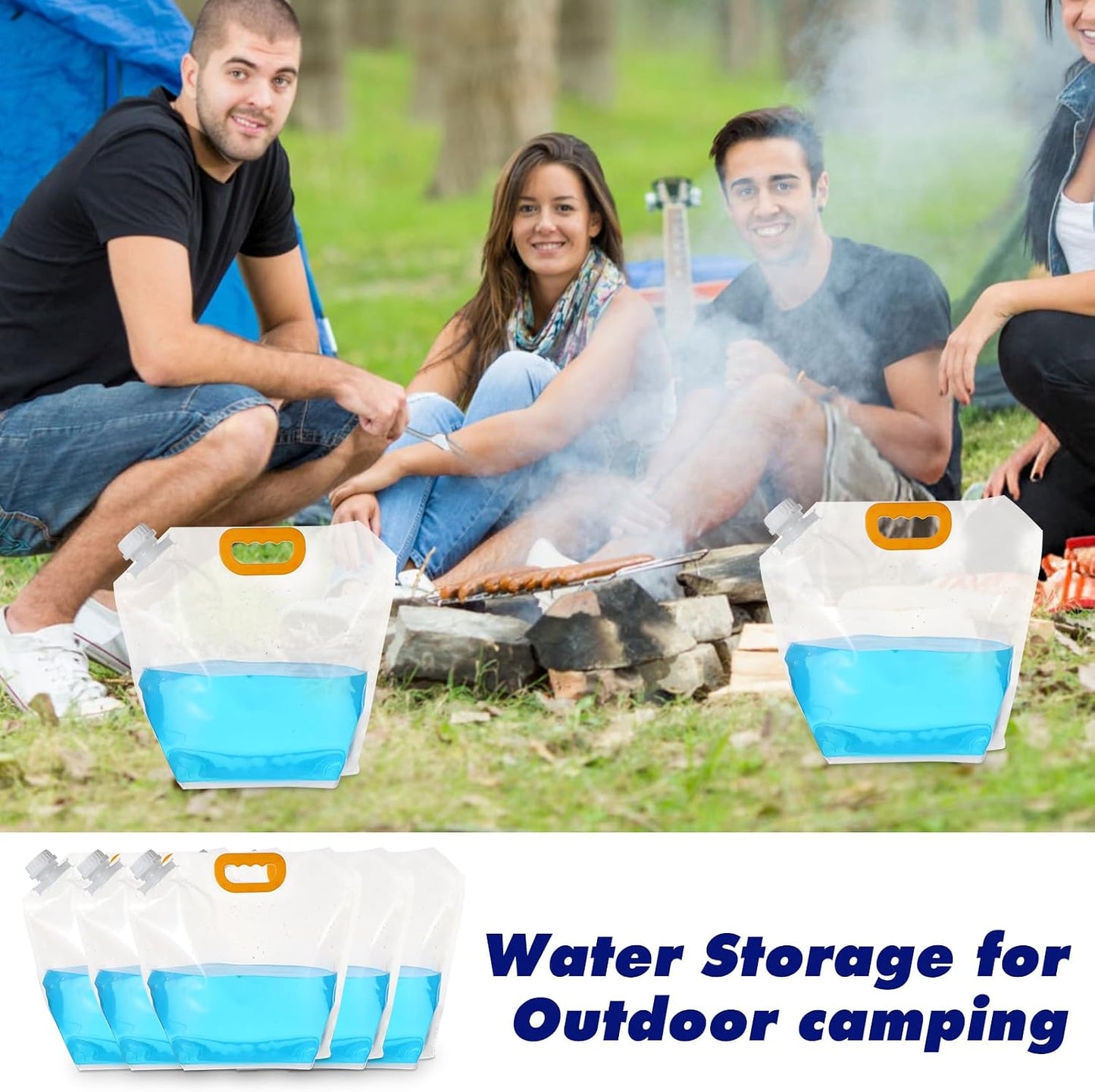 MAQUITA 20 Pcs 1.3 Gallon Foldable Water Emergency Container Bag 26 Gallon Freezable BPA Free Food Grade Clear Plastic Storage Foldable Bottle for Camping Riding