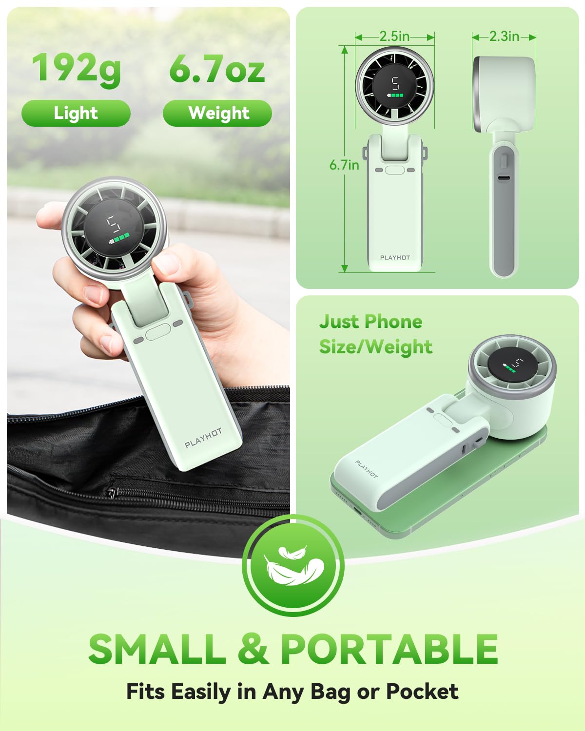 PlayHot Portable Handheld Turbo Fan, Travel Essentials, Gifts for Women/Men