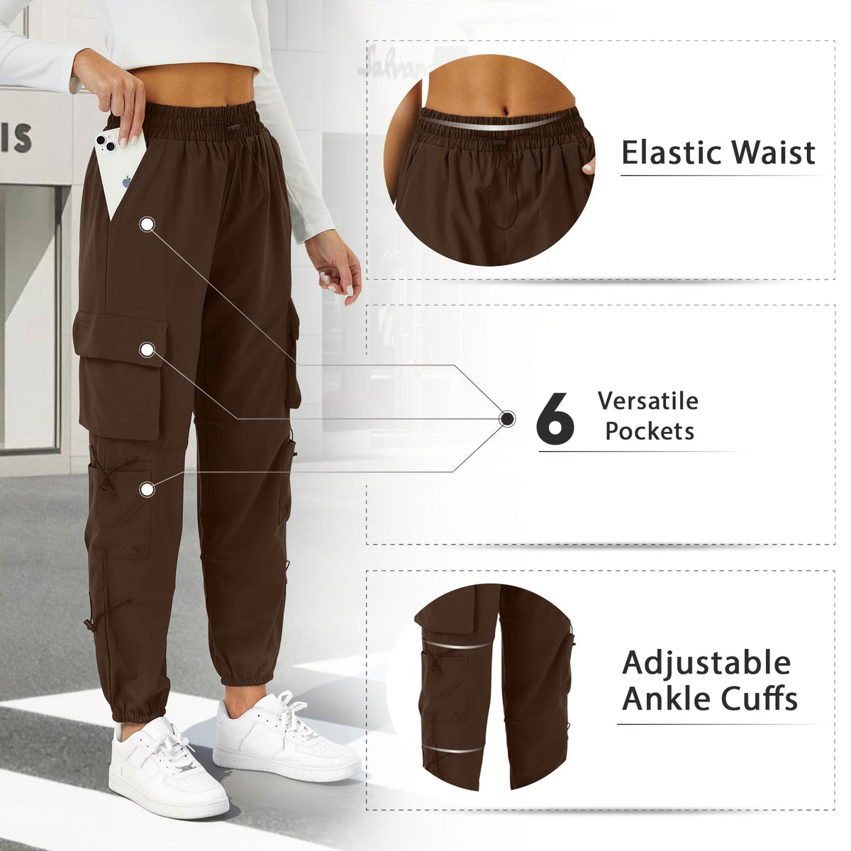 COPYLEAF Parachute Cargo Pants Women with 6 Pockets Quick Dry Hiking Pants