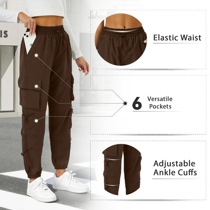 COPYLEAF Parachute Cargo Pants Women with 6 Pockets Quick Dry Hiking Pants