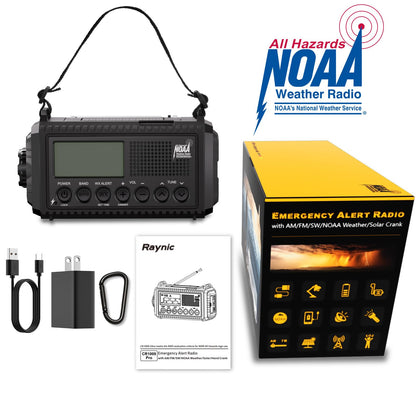 Raynic Emergency Radio, 5000mAh, Solar Hand-Crank AM/FM/SW/NOAA, Charger & Flashlight