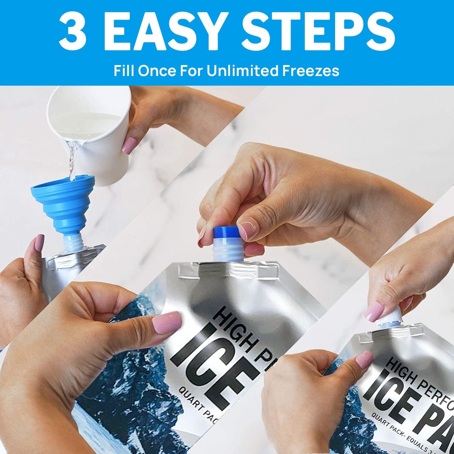 Reusable Ice Packs for Coolers Long Lasting Gel Freezer Packs for Lunch Bags Cooler Backpack Lunch Box for Camping & Picnics (9.8"x9.8"x4P)