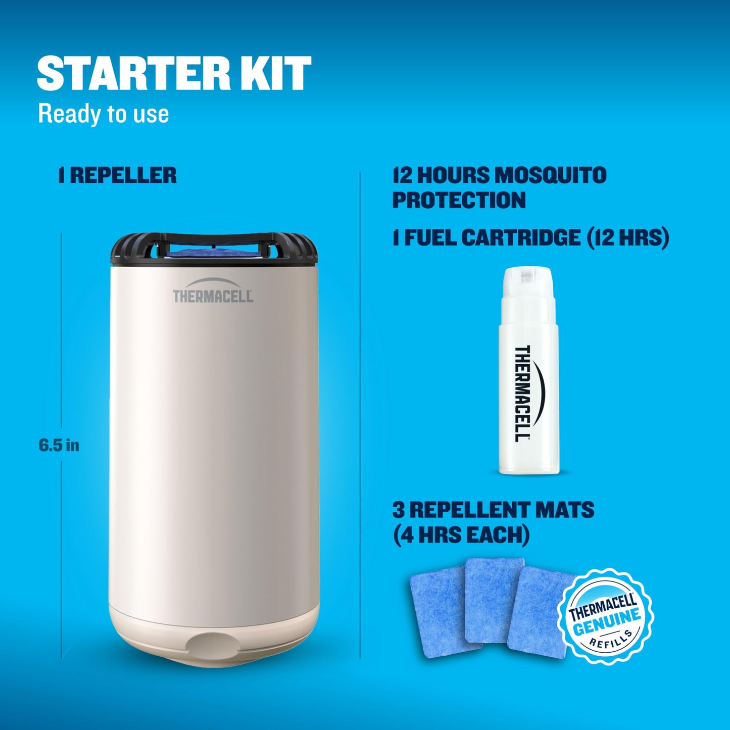 Thermacell Fuel-ZoneGuard Base Fuel Powered Mosquito Repeller; 15-Foot Zone of Scientifically Proven Outdoor Protection; Patio Shield; 12-Hr Refill; DEET-Free; Bug Spray Alternative; Glacial Blue