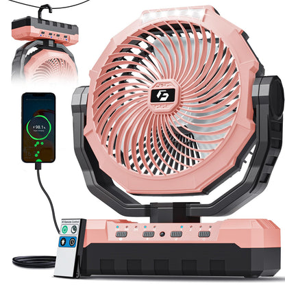FRIZCOL 3-in-1 Camping Fan - Portable Fans Rechargeable - 24000mAh Battery Powered Fan with Light & Remote for Indoor, Outdoor, Tent, Travel, Fishing, Jobsite, Gifts for Men Dad Him - Orange