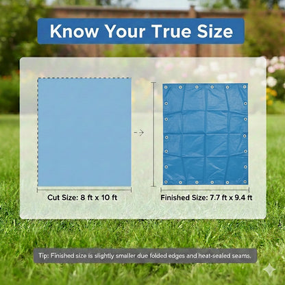 Blue Tarp 8x10 FT (4 Pack), 5 Mil Waterproof Poly Tarp, Reinforced Edges, Upgraded 20" Grommet Spacing, Multi-Purpose Tarpaulin, Cover for Camping, Roof, Yard, Budget Value Pack