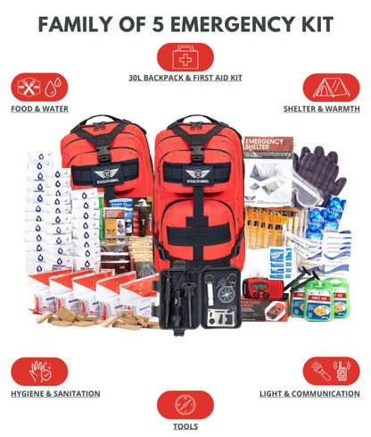 Stealth Angel Survival - 72 Hour Family Emergency Kit - 1-5 Person Survival Bag for Earthquakes, Hurricanes, and Other Natural Disasters