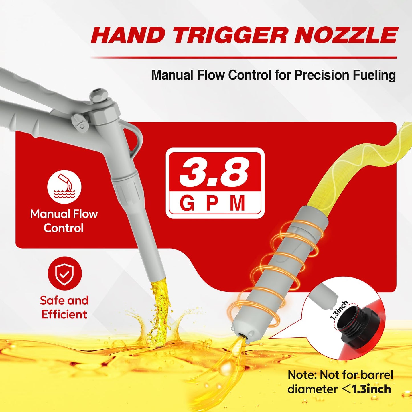 Keimi 5 GPM Cordless Fuel Transfer Pump with Auto-Stop & Hand Trigger Nozzle, Compatible with DeWalt 20V & Milwaukee 18V Batteries, Gas Can Pump for Gasoline/Diesel, 51" Hose & 4 Adapters
