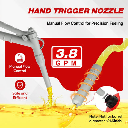 Keimi 5 GPM Cordless Fuel Transfer Pump with Auto-Stop & Hand Trigger Nozzle, Compatible with DeWalt 20V & Milwaukee 18V Batteries, Gas Can Pump for Gasoline/Diesel, 51" Hose & 4 Adapters