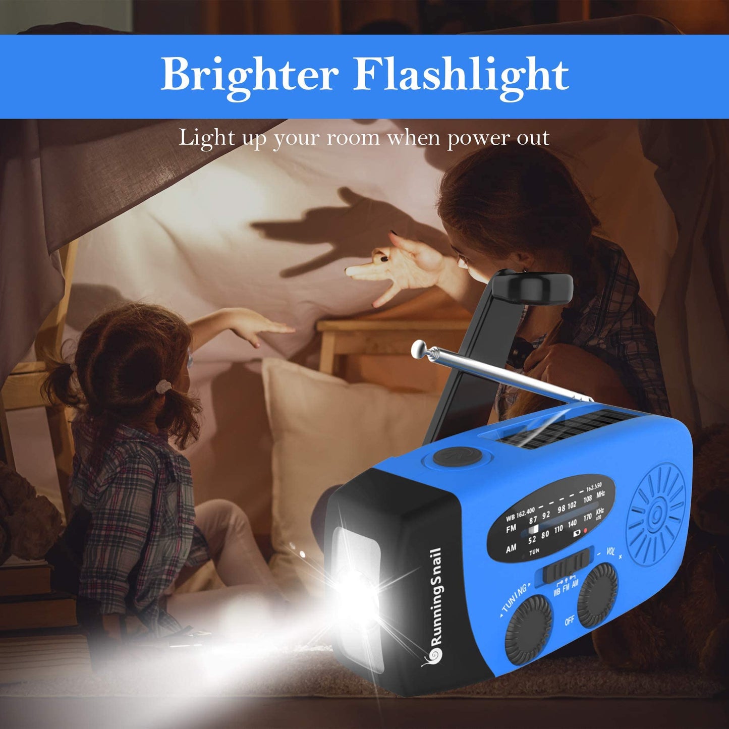 Emergency Crank Weather Radio, 14800mWh Solar Hand Crank Portable AM/FM/NOAA Weather Radio with 1W 3 Mode Flashlight & Reading Lamp, Cell Phone Charger, SOS for Home and Emergency