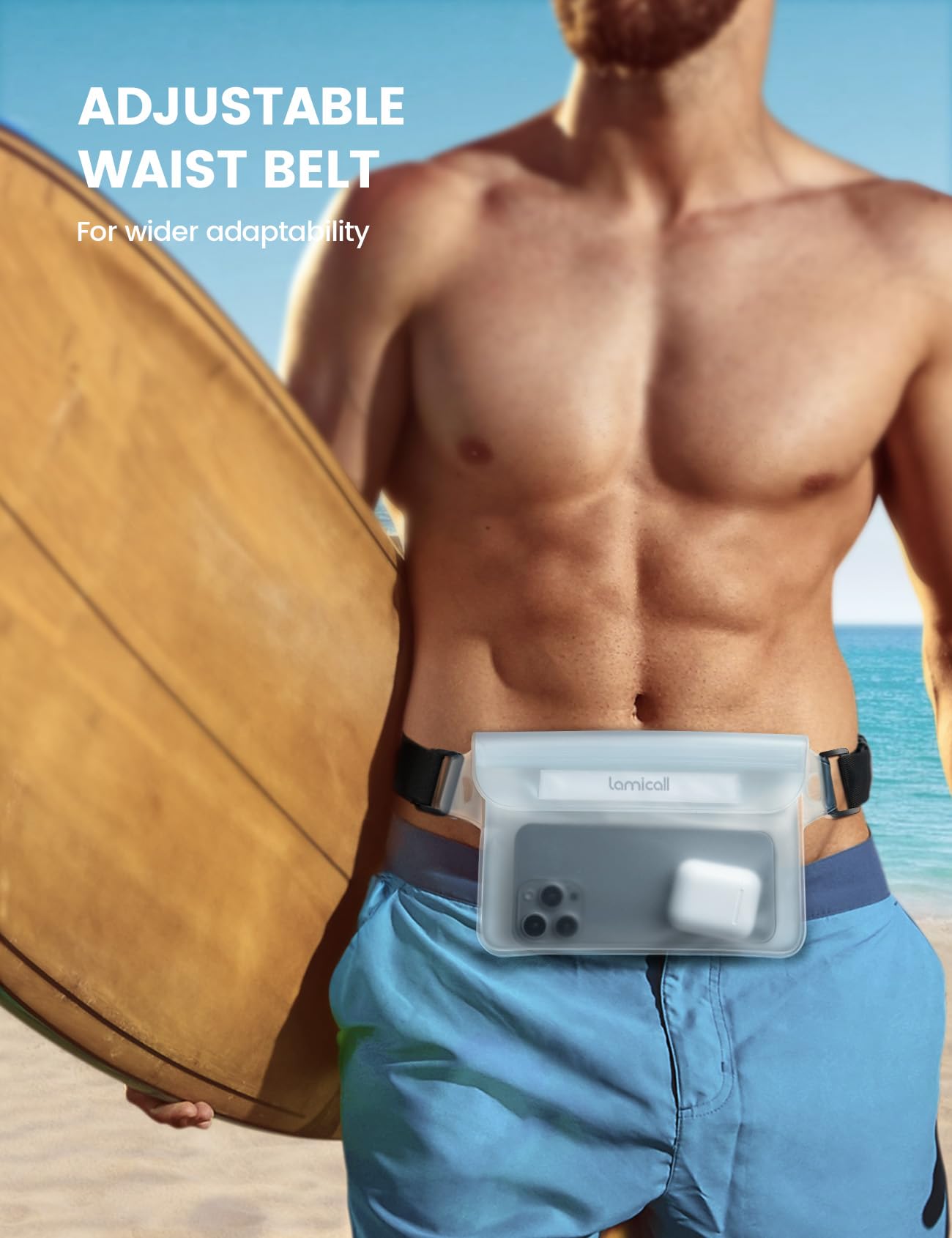 Lamicall Waterproof Fanny Pack Pouch - Large 8.7” Capacity fits iPad Mini & iPhone 17 16 15 Pro Max with Case - IPX8 Submersible Dry Bag for Cruise Essentials, Snorkeling, Kayaking, Black 2-Pack