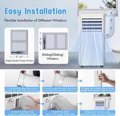 Portable Air Conditioner, 3-in-1 8500 BTU AC Unit with Fan & Dehumidifier – Quiet Cooling for Bedroom, Home Office up to 450 sq.ft, Includes Complete Window Mount Kit