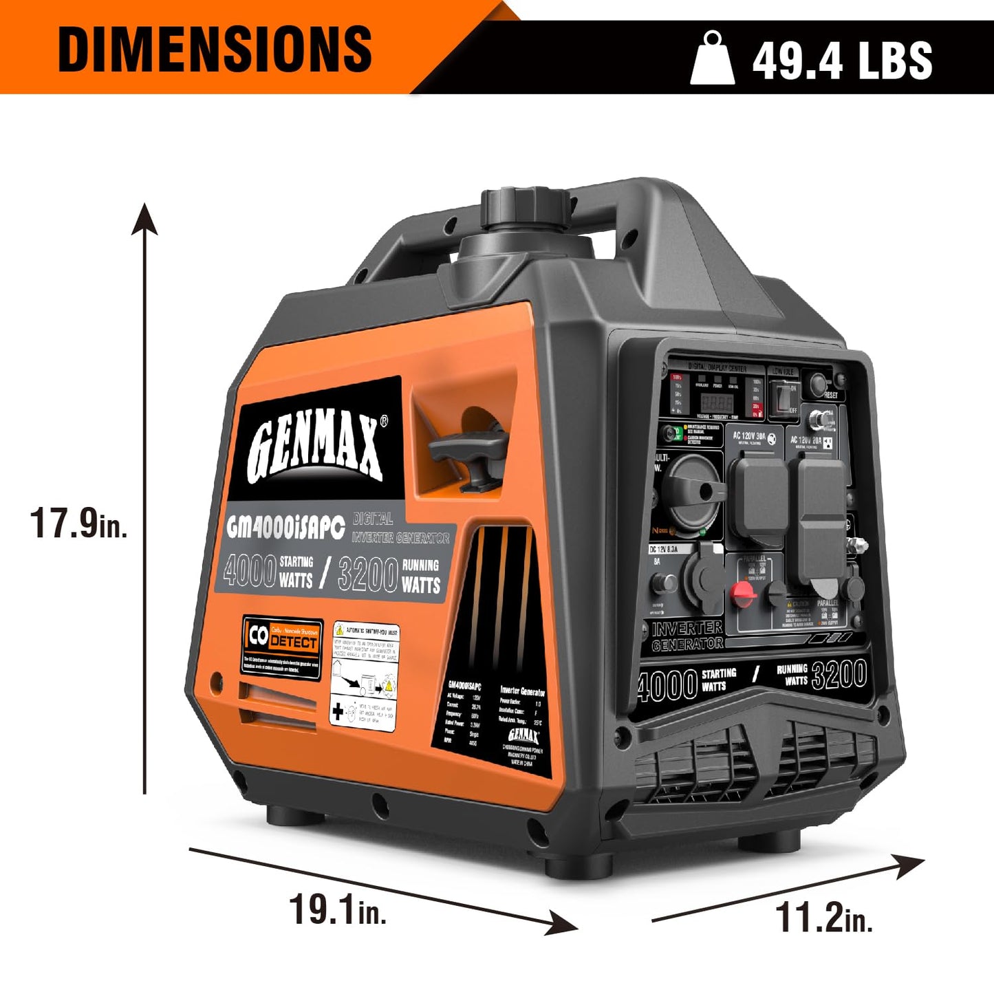 GENMAX Generator，EPA Compliant, Eco-Mode Feature, Ultra Lightweight for Backup Home Use & Camping