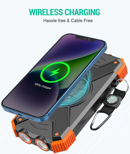 BLAVOR Solar Power Bank 10,000mAh, Portable Wireless Charger, 20W Fast Charging External Battery Pack with USB C for Cell Phones, Solar Panel Charging with Dual Flashlight for Camping