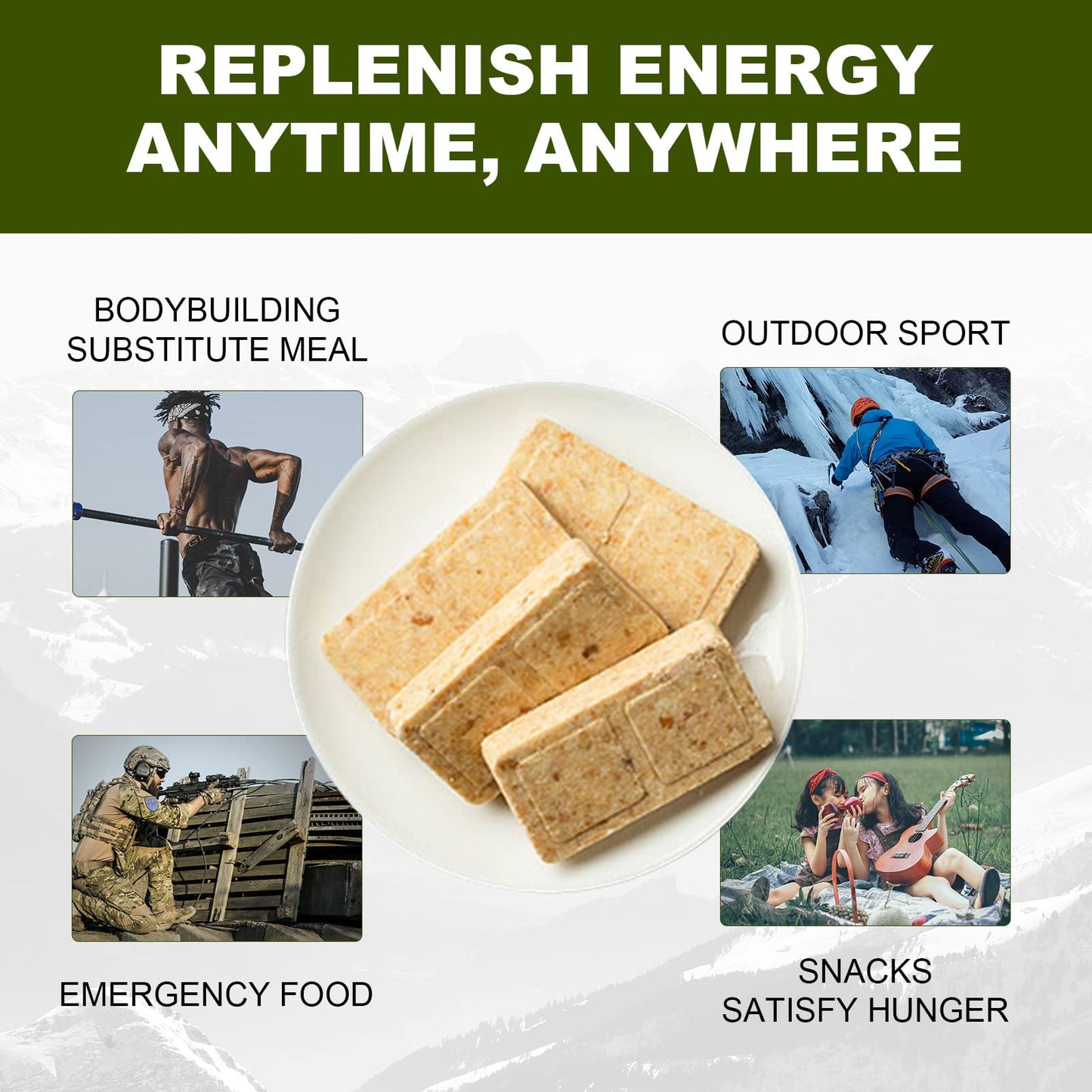 Emergency Food Ration Bars, Chocolate Flavor Survival Tabs Supply for Outdoor Camping Emergency Snowstorm Earthquake Disaster Preparedness Kit With Long Self Life 12 Count