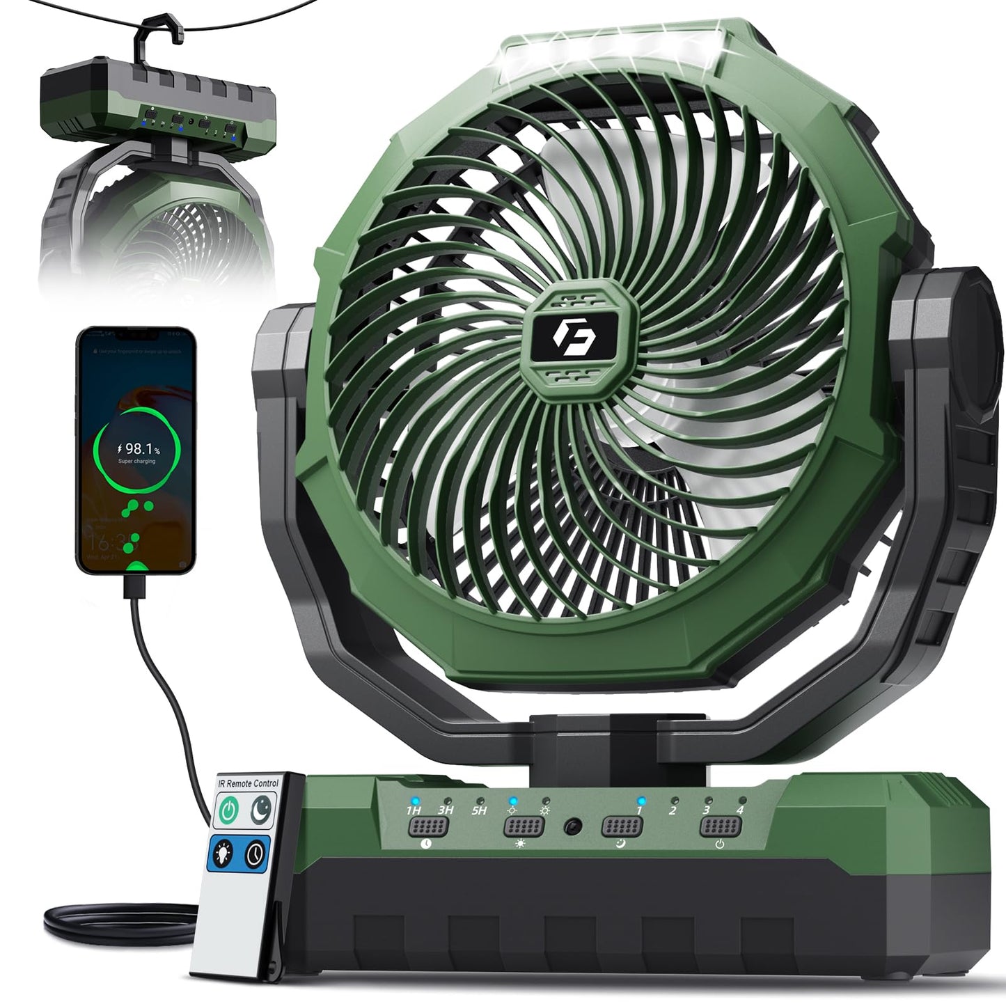 FRIZCOL 3-in-1 Camping Fan - Portable Fans Rechargeable - 24000mAh Battery Powered Fan with Light & Remote for Indoor, Outdoor, Tent, Travel, Fishing, Jobsite, Gifts for Men Dad Him - Orange