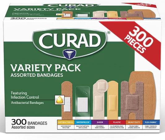 CURAD Assorted Adhesive Bandages, 300 Count, 6 Styles