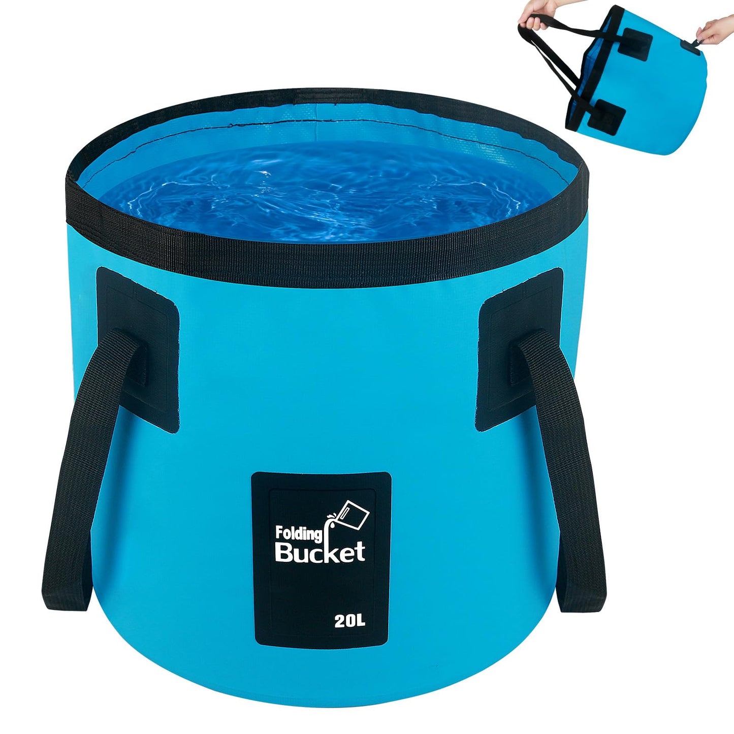 5 Gallon Collapsible Bucket with Handle, Car Wash Bucket Foldable Water Storage Container for Camping Fishing Beach Gardening, Portable Laundry Wash Basin for RV Cleaning Supplies Swamp Emergency Prep