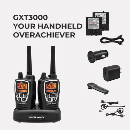 Midland GXT1000X3VP4 GMRS Two-Way Radio (50-Channel, Long Range, 142 Privacy Codes, SOS, NOAA, Rechargeable Nickle Battery, Black/Silver, 3-Pack)