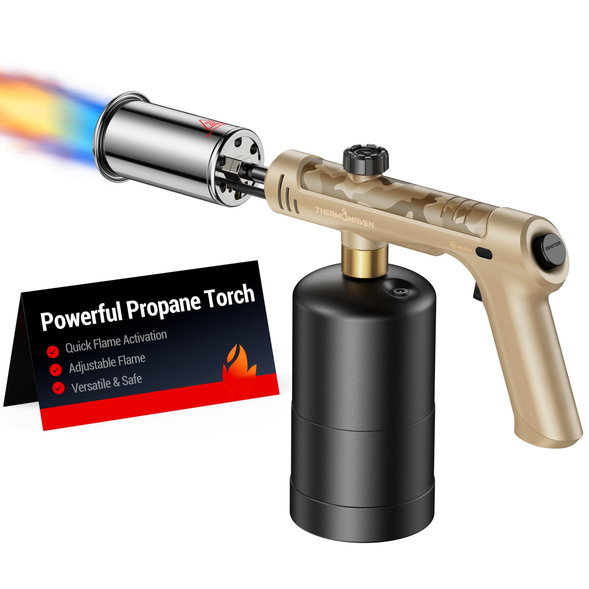ThermoMaven Propane Torch Gun, One-Touch Max Fire Flame Thrower, Silver