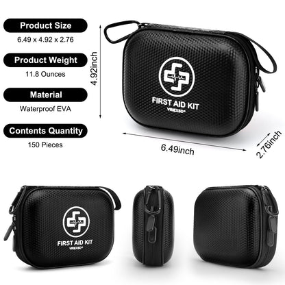 Mini First Aid Kit - 150 Piece Small Waterproof Hard Shell Medical Kit for Home, Car, Travel, Camping, Truck, Hiking, Sports, Office, Vehicle & Outdoor Emergencies- Small First Aid Medical Kit (Red)